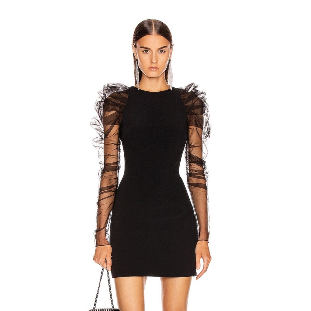 CUSHNIE Black Tulle Long Sleeve Minidress